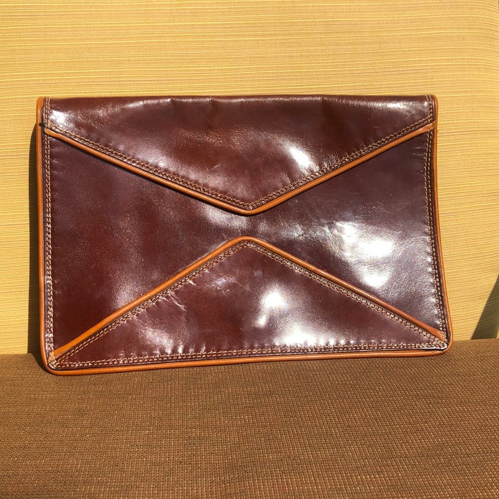 Vintage Jordan Marsh Brown Genuine Leather Envelope Clutch Bag
